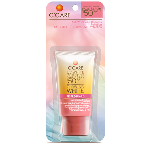 C'CARE UV White Perfect Face Serum SPF50 PA+++ (15ml) เซรั่มป้องกันแสงแดด แสงสีฟ้า พร้อมบำรุงผิวหน้า ผิวแลดูกระจ่างใส