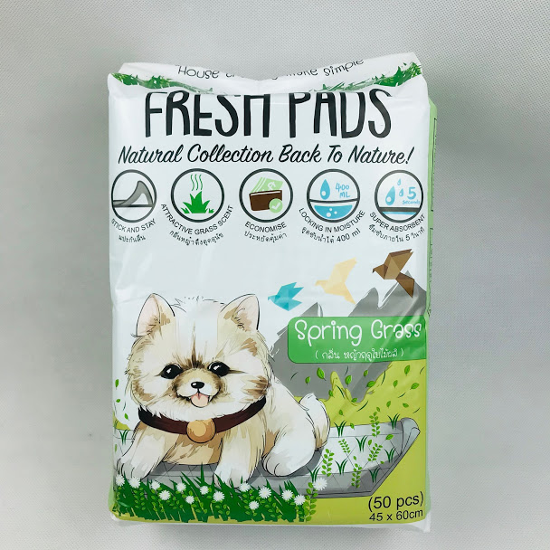 NWP DE574 Fresh Pads แผ่นรองฉี่ 45x60 cm. 50 ชิ้น (1x8) กลิ่น หญ้าฤดูใบไม้ผลิ
