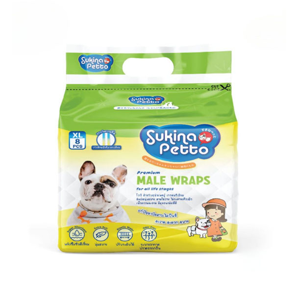 Sukina โอบิ สำหรับสุนัขเพศผู้ #XL 8Pcs. น้ำหนัก.24.9-40.8 โล // รอบเอว 27-31 (นิ้ว)