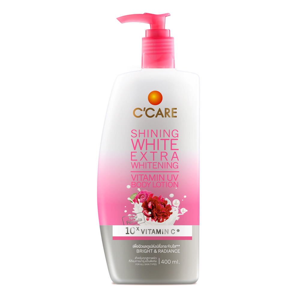 C'CARE Shining White Extra Whitening Vitamin UV Body Lotion (400ml) โลชั่นบำรุงผิวกายผสมสารป้องกันแสงแดด แลดูกระจ่างใส