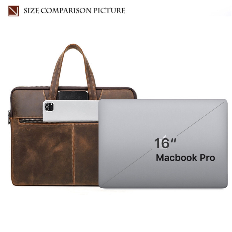 For You Leather LB58 กระเป๋าถือหนังแท้ กระเป๋าโน๊ตบุ๊ค กระเป๋า MacBook/Laptop ขนาด 16" (น้ำตาล) LB58