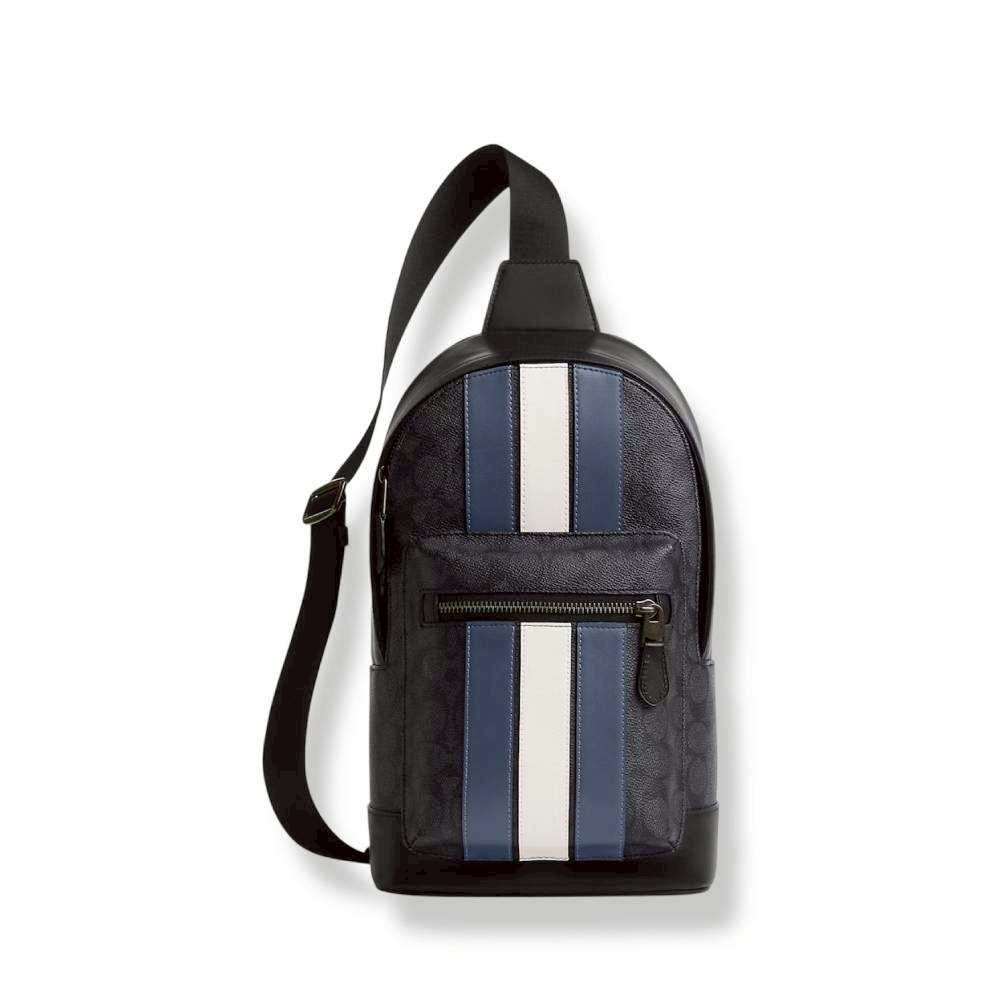 กระเป๋าคาดอก COACH CV923 WEST PACK IN SIGNATURE CANVAS WITH VARSITY STRIPE (QBOH0) [CV923QBOH0]