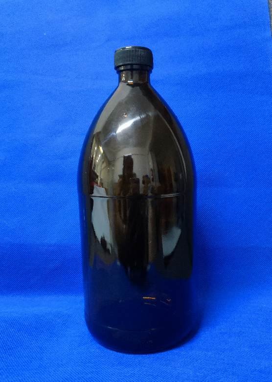 ขวดกลมสีชา ฝาเกลียวดำ 1000 ml Amber Round Bottle w/ black screw cap