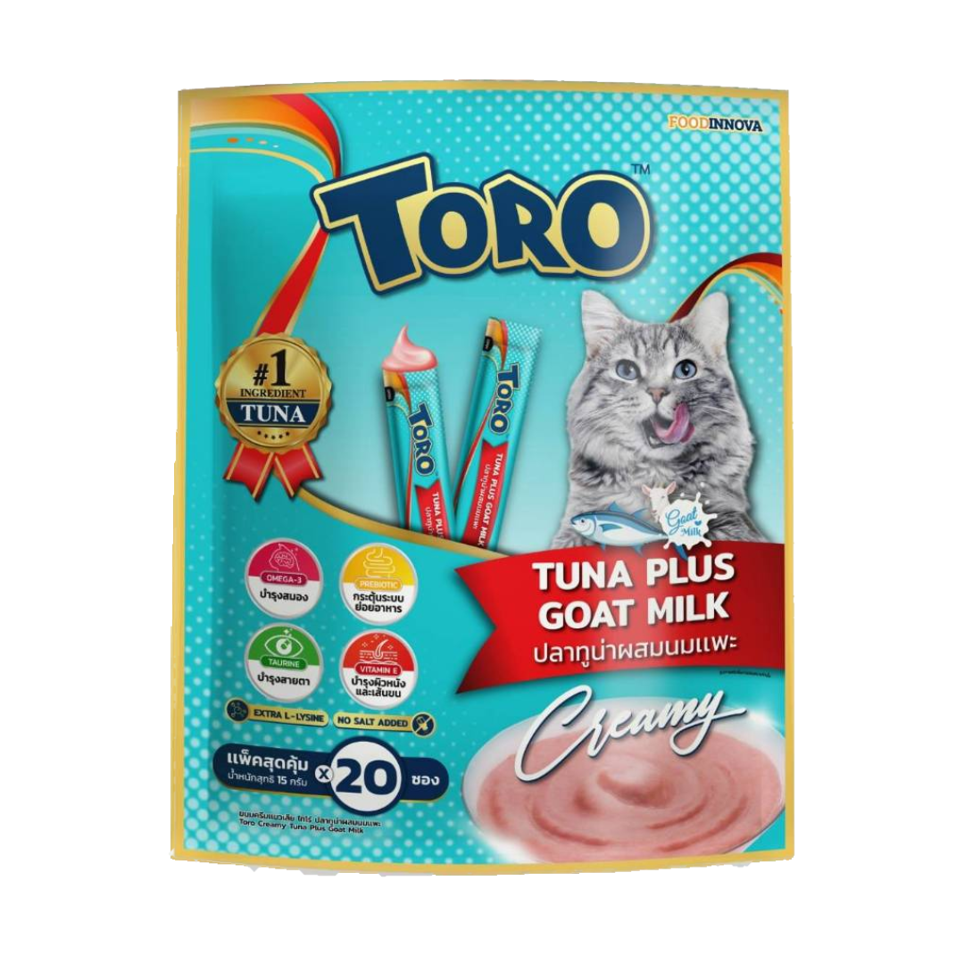 Toro แมวเลีย - ปลาทูน่าผสมนมแพะ (เขียว) **แพค 20 ซอง