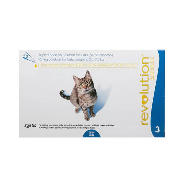 Revolution แมวโต น้ำหนัก 2.6 - 7.5kg. (สีน้ำเงิน) **ราคาต่อ1หลอด**