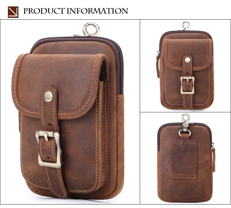 For You Leather LB46 กระเป๋าคาดเอว ร้อยเข็มขัด ใส่มือถือ หนังแท้ ใบใหญ่ มีตะขอค้องหูกางเกง (น้ำตาล) LB46