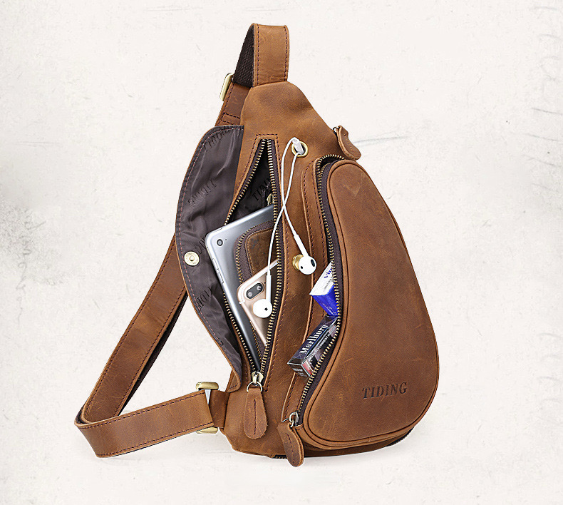 For You Leather LB48 กระเป๋าคาดอก กระเป๋าสะพายพาดลำตัว กระเป๋าผู้ชายหนังแท้ ทรงน้ำเต้า LB48