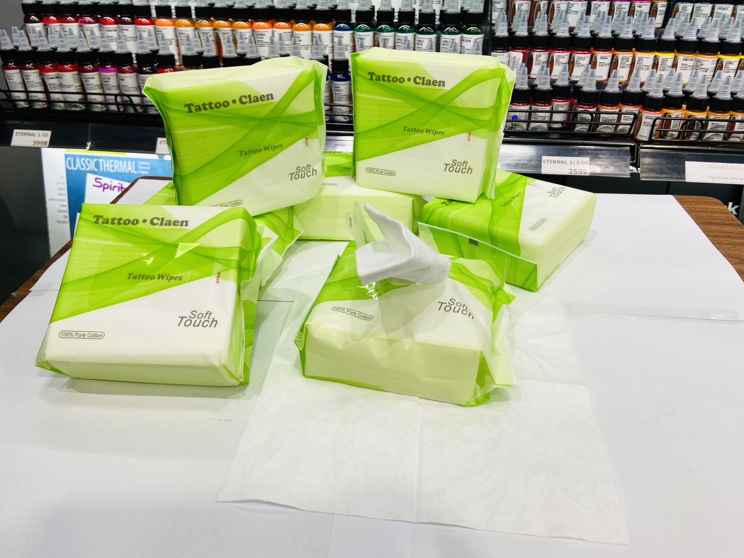 Professional Tattoo Tattoo Wipes ผ้าเช็ดแห้งทำความสะอาดระหว่างสัก Professional Tattoo Tattoo Aftercare Wipes White 20X20 cm