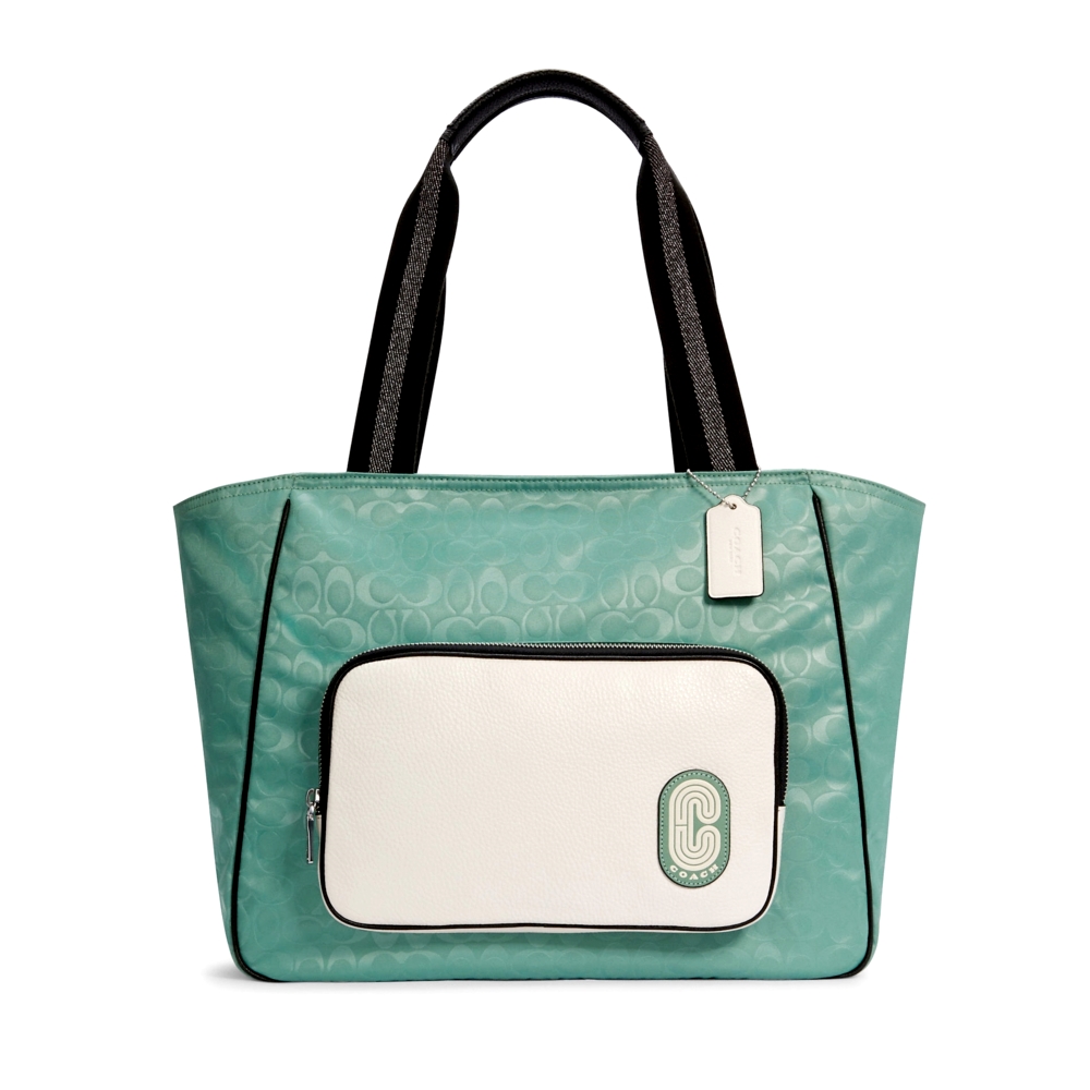 COACH C3656 COURT TOTE IN COLORBLOCK SIGNATURE NYLON(SVPVW) [C3656SVPVW]