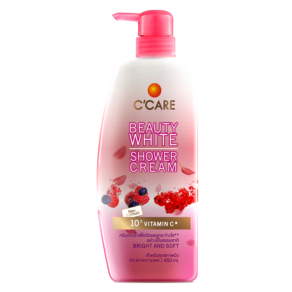 C'CARE Beauty White Shower Cream (450ml) ครีมอาบน้ำอุดมด้วยสารสกัดจากธรรมชาติเข้มข้น ลดการสะสมของแบคทีเรีย แลดูกระจ่างใส