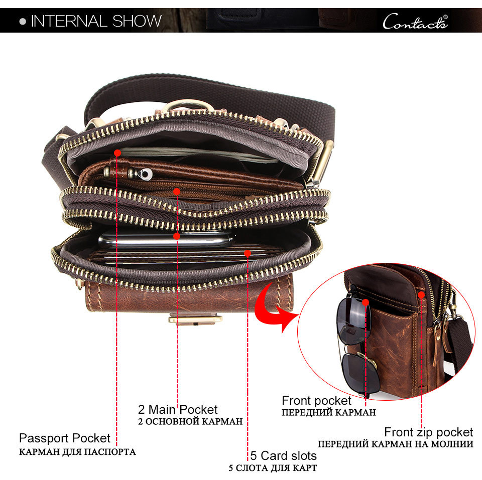 For You Leather LB59 กระเป๋าสะพาย ผู้ชาย หนังแท้ คาดเข็มขัดได้ ขนาดกะทัดรัด เกรดพรีเมี่ยม (น้ำตาล) LB59