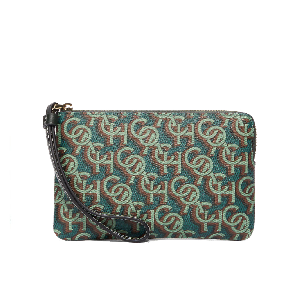 กระเป๋าคล้องมือ COACH CF548 CORNER ZIP WRISTLET WITH SIGNATURE MONOGRAM PRINT (IMGRN) [CF548IMGRN]