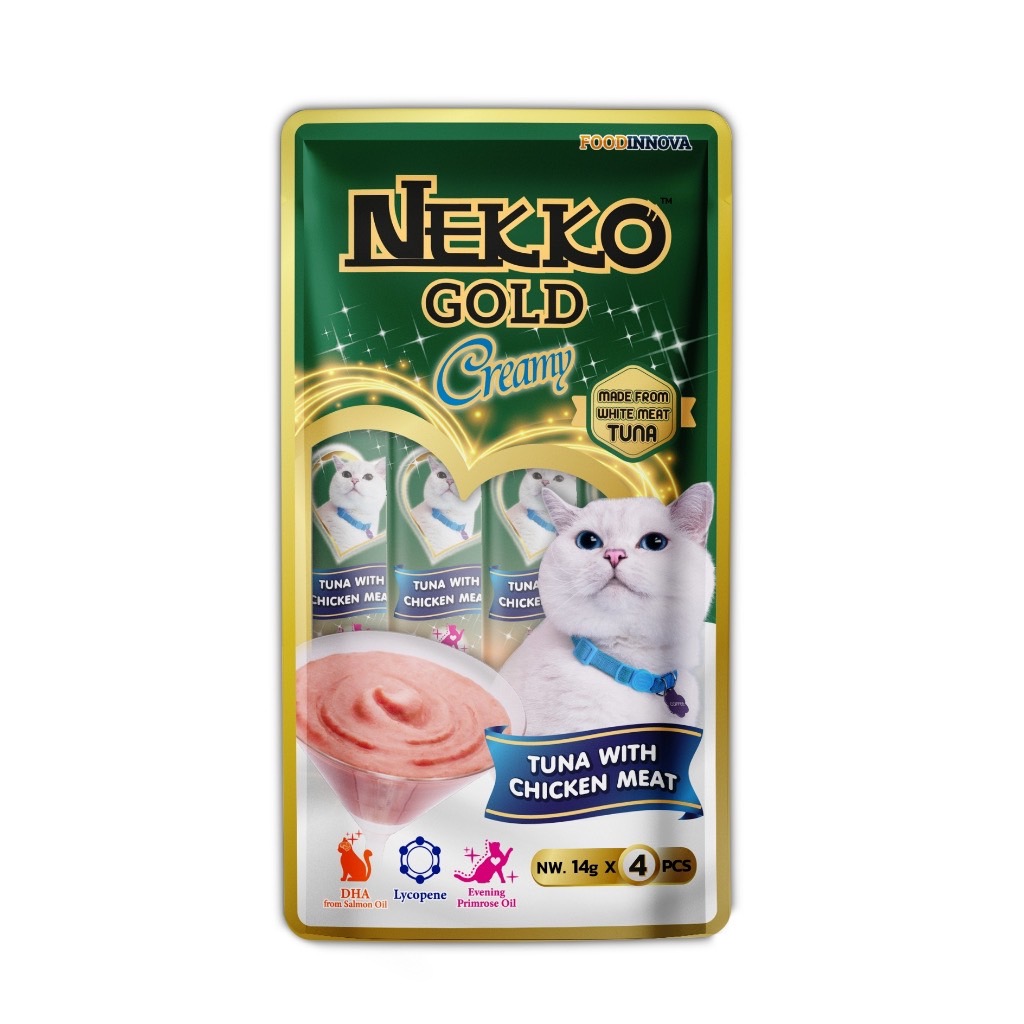 Nekko Gold แมวเลีย-ปลาทูน่ากับเนื้อไก่ 4 ซอง เขียว