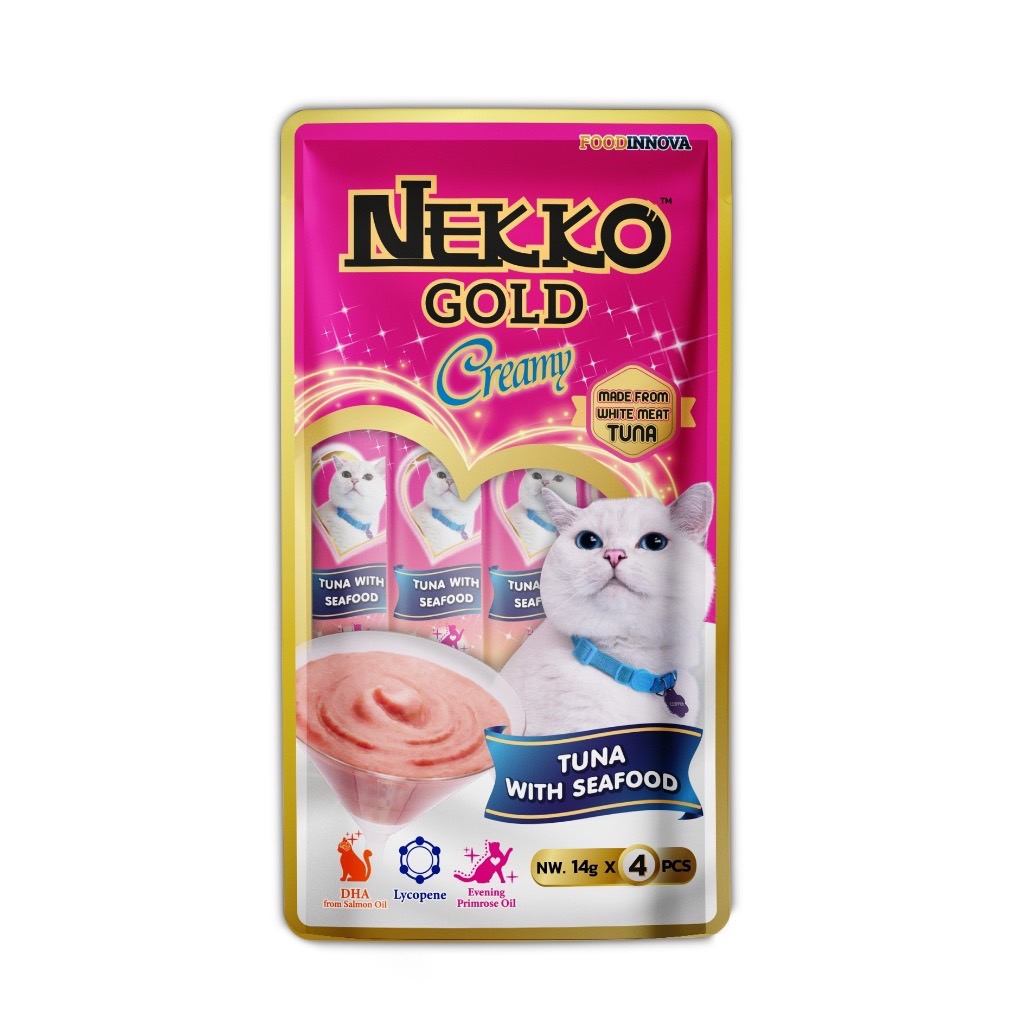 Nekko Gold แมวเลีย-ปลาทูน่ากับซีฟู้ด 4 ซอง ชมพู