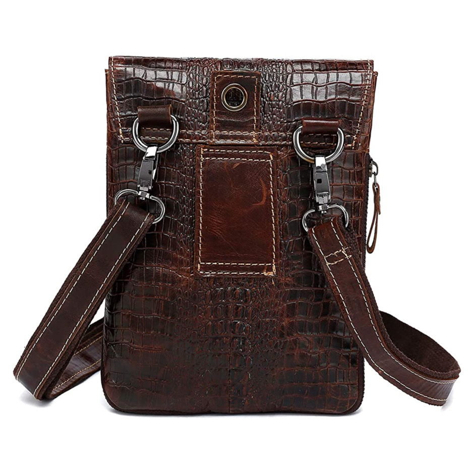 For You Leather LB66 กระเป๋าสะพายไหล่ใบเล็ก หรือ กระเป๋าคาดเอวร้อยเข็มขัด กระเป๋าหนังแท้ ลายหนังจระเข้ (สีน้ำตาล) LB66