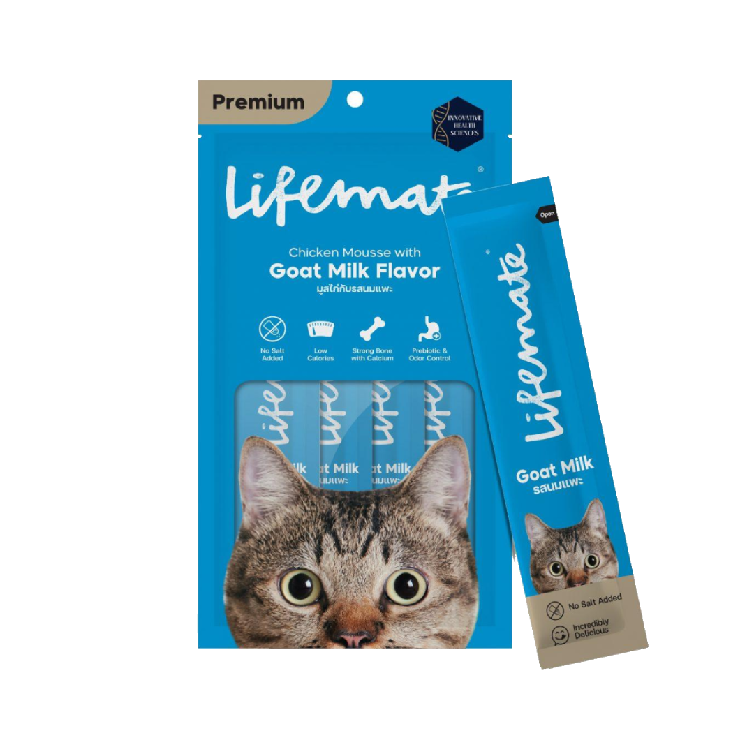 Life Mate CM2 แมวเลีย มูสไก่กับรสนมแพะ 48 กรัม