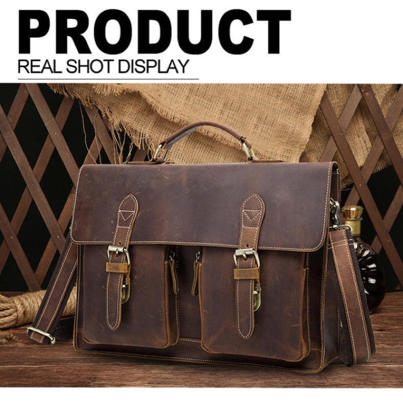 For You Leather LB56 กระเป๋าถือผู้ชายหนังแท้ กระเป๋าเอกสาร กระเป๋าโน๊ตบุ๊ค (น้ำตาล) LB56