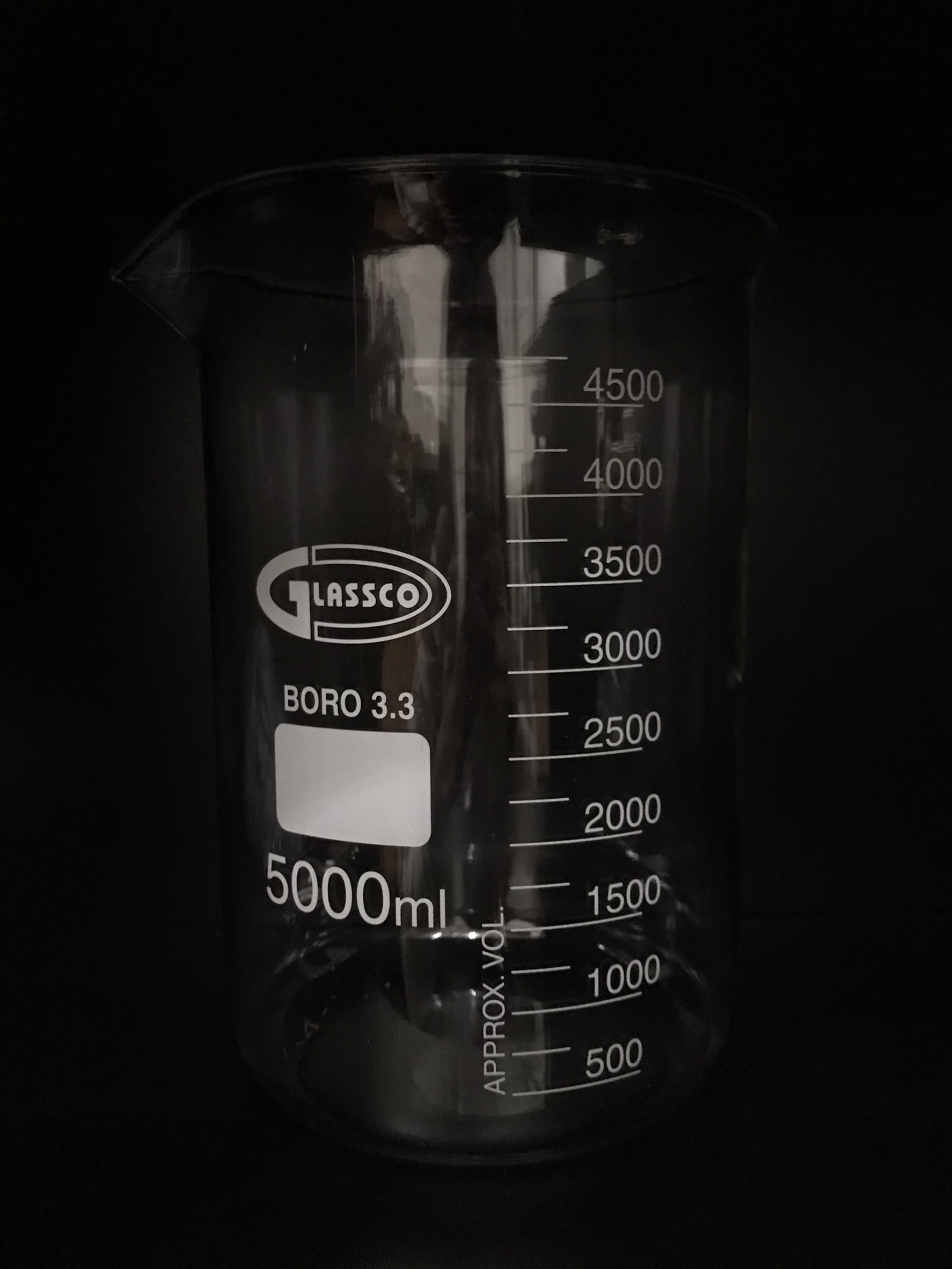 บีกเกอร์แก้วทรงเตี้ย 5000 ml Beaker low-form "Glassco" UK
