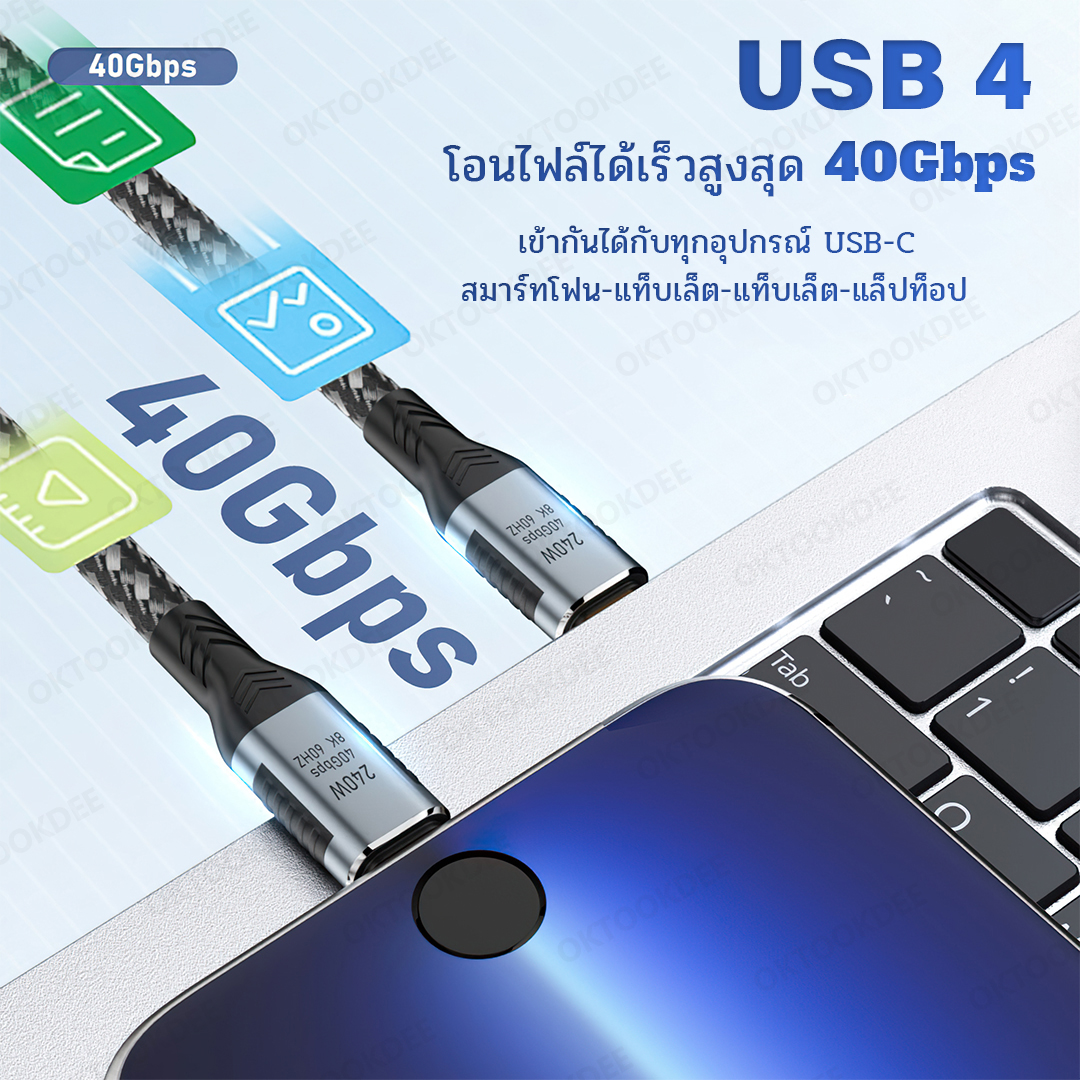 สายชาร์จ E-Marker USB-C PD240W USB 4 40Gbps 8K@60Hz (USB-C to USB-C) U004