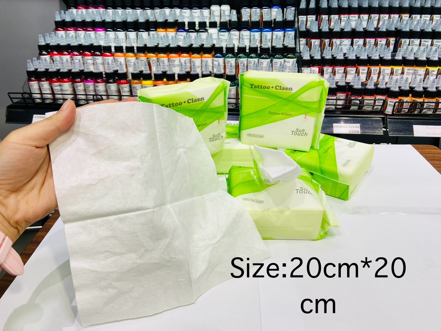Professional Tattoo Tattoo Wipes ผ้าเช็ดแห้งทำความสะอาดระหว่างสัก Professional Tattoo Tattoo Aftercare Wipes White 20X20 cm