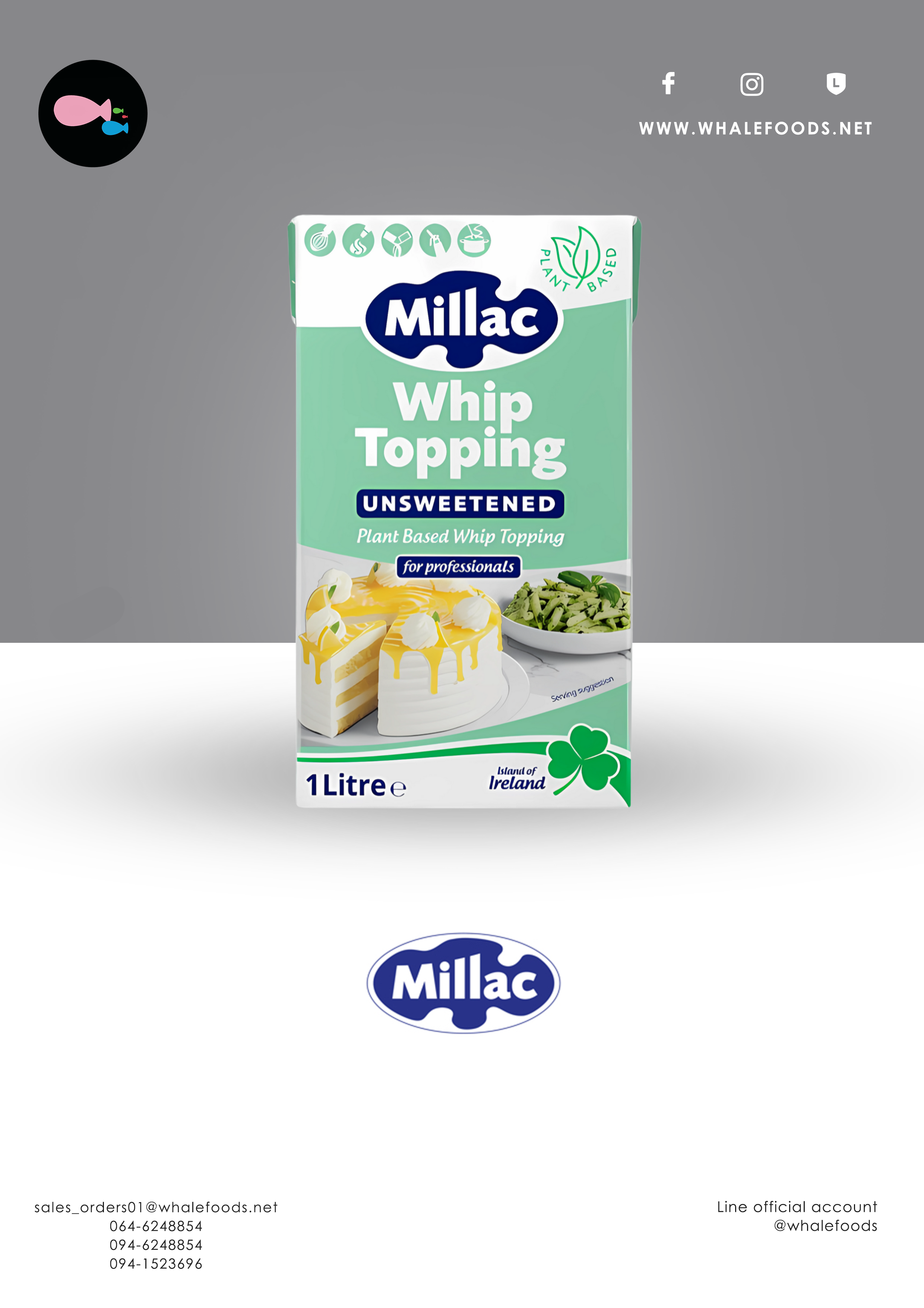 Millac Whip Topping Unsweet Cream 1l