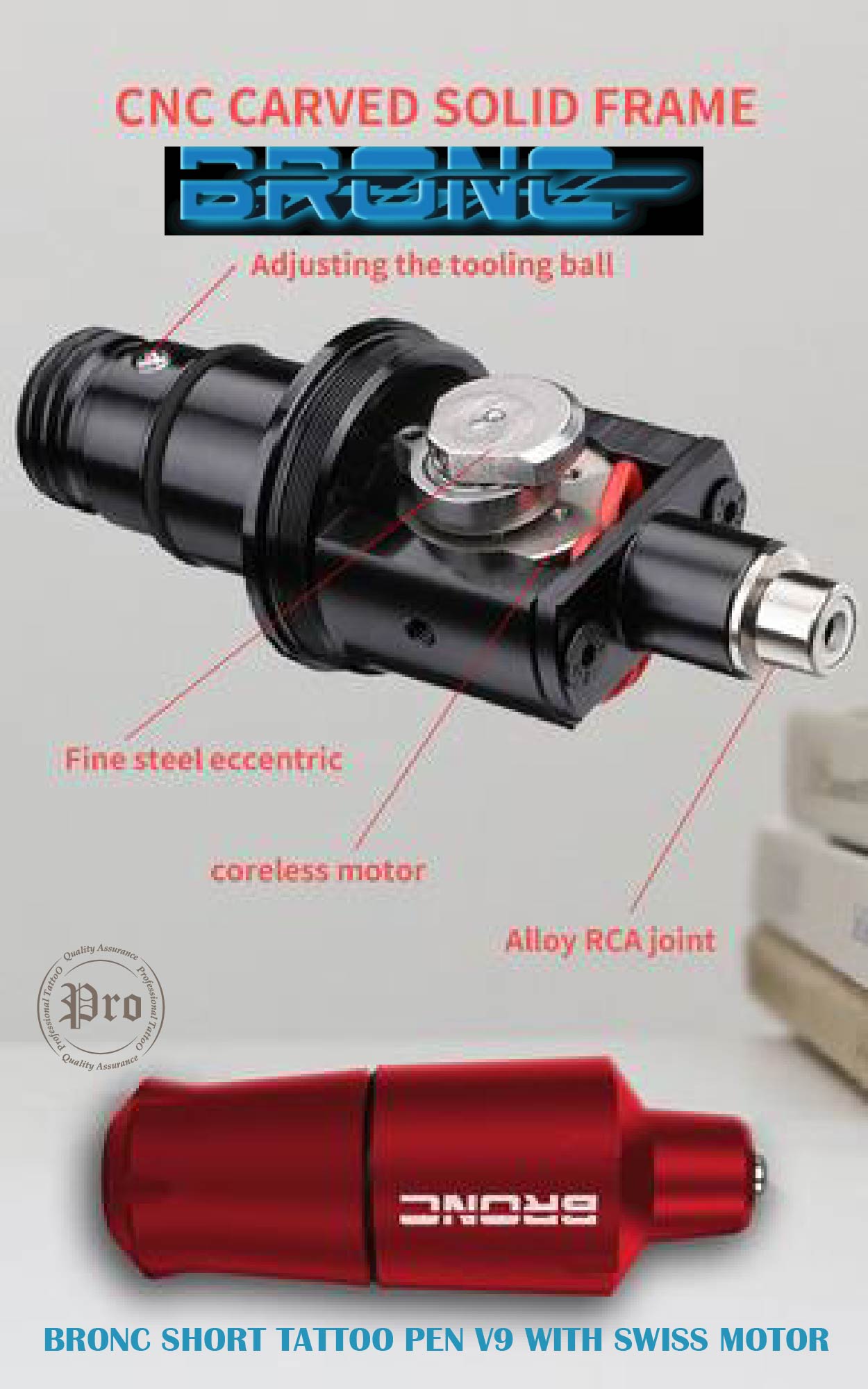 BRONC SHORT TATTOO PEN V9 เครื่องสักปากกา BRONC SHORT TATTOO PEN V9 WITH SWISS MOTOR