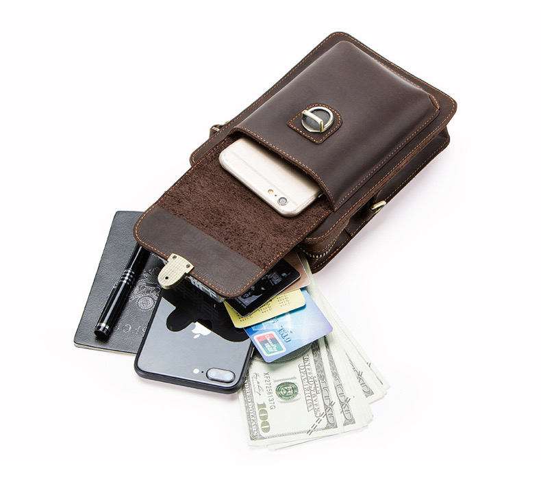 For You Leather LB27 กระเป๋าคาดเข็มขัด กระเป๋าใส่มือถือ กระเป๋าสะพายข้าง ใบเล็ก หนังแท้ (กาแฟ) LB27