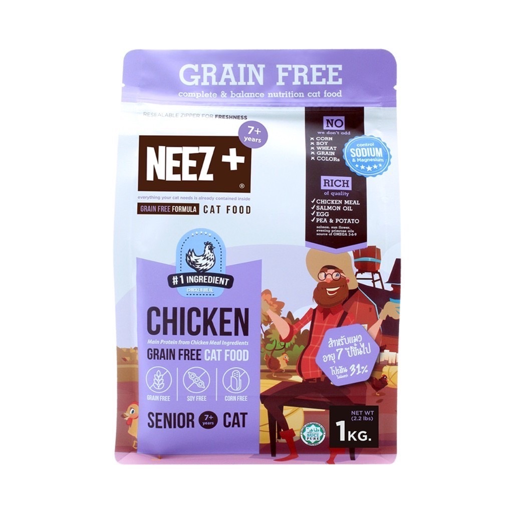 NEEZ+ Grain Free แมวแก่ 7+ ทุกสายพันธุ์ รสไก่ 1 Kg