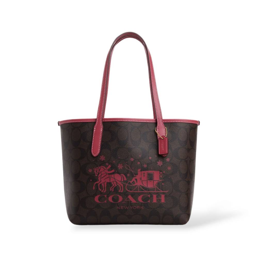 กระเป๋าสะพายไหล่ COACH CM183 MINI CITY TOTE IN SIGNATURE CANVAS WITH HORSE AND SLEIGH (IMWA0 ) [CM183IMWA0]