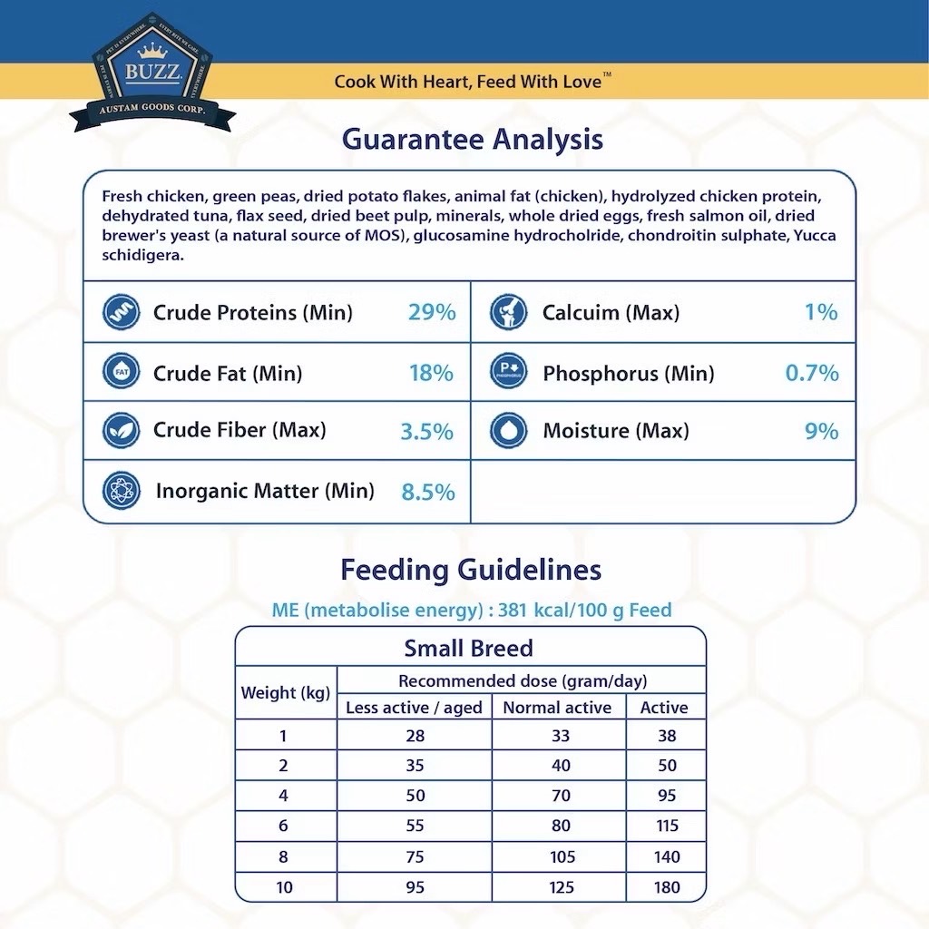 Buzz Netura สุนัขโตพันธุ์เล็ก รสไก่ (เม็ดเล็ก) 800 กรัม