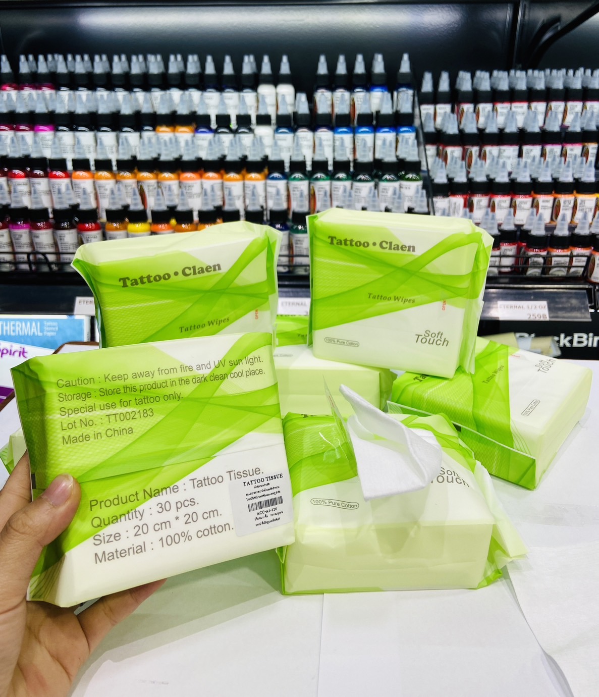 Professional Tattoo Tattoo Wipes ผ้าเช็ดแห้งทำความสะอาดระหว่างสัก Professional Tattoo Tattoo Aftercare Wipes White 20X20 cm