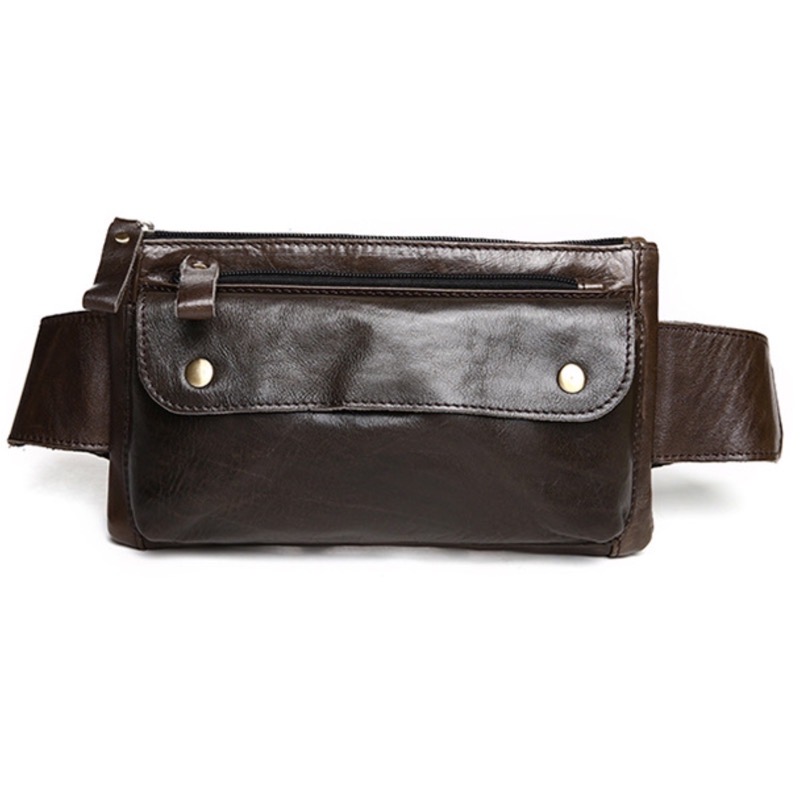 For You Leather LB34 กระเป๋าคาดเอว/คาดอก ผู้ชาย หนังแท้ ฝาพับกระดุมแม่เหล็ก รุ่นตัวล็อคหัวทองเหลือง LB34