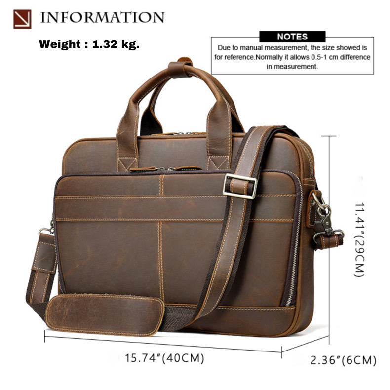 For You Leather LB57 ฺBriefcase กระเป๋าถือ ใส่เอกสาร โน๊ตบุ๊ค มีสายสะพายไหล่ ผู้ชาย หนังแท้ (สีน้ำตาล) LB57