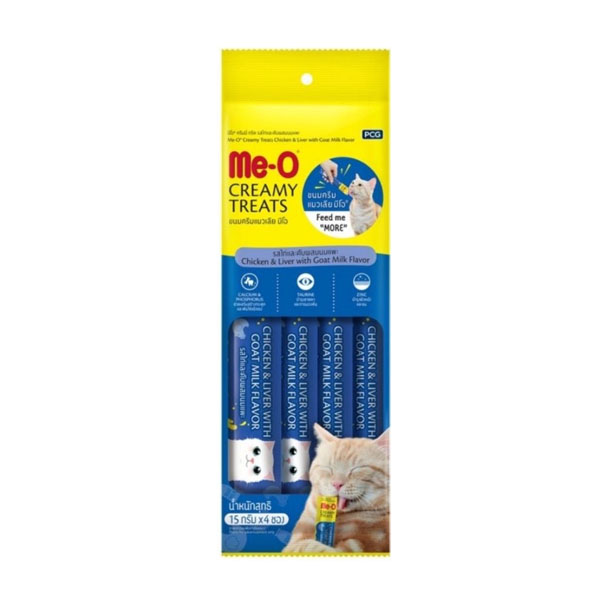 Me-O ครีมมี่ทรีต รสไก่และตับผสมนมแพะ 15g 4 ชิ้น สีน้ำเงิน #8