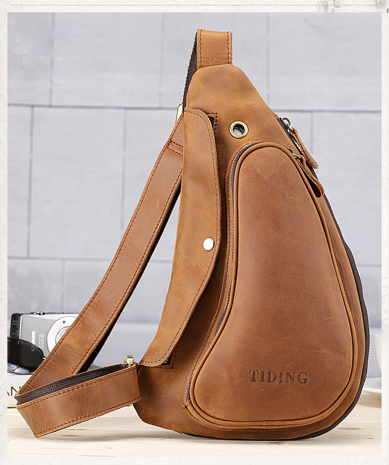 For You Leather LB48 กระเป๋าคาดอก กระเป๋าสะพายพาดลำตัว กระเป๋าผู้ชายหนังแท้ ทรงน้ำเต้า LB48