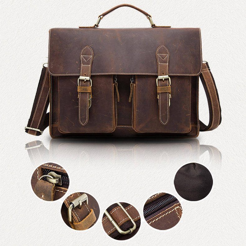 For You Leather LB56 กระเป๋าถือผู้ชายหนังแท้ กระเป๋าเอกสาร กระเป๋าโน๊ตบุ๊ค (น้ำตาล) LB56