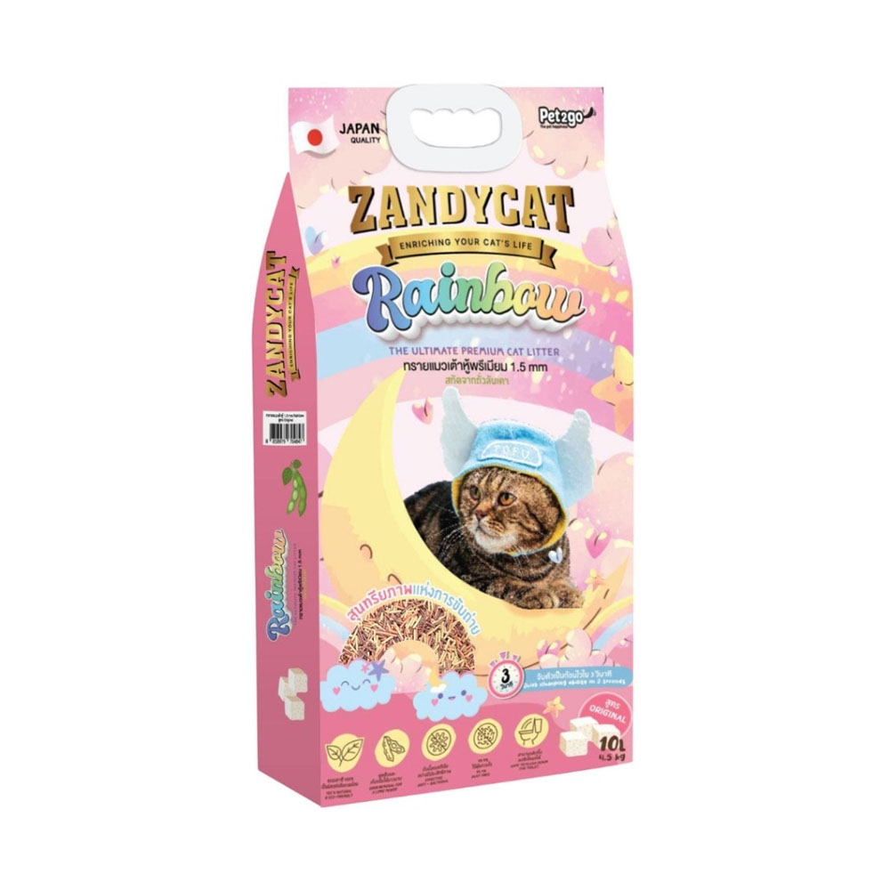 Pet2go ZRB01 ZandyCat ทรายเต้าหู้เม็ดเรนโบว์ กลิ่นออริจินอล 10 ลิตร (4.5Kg)