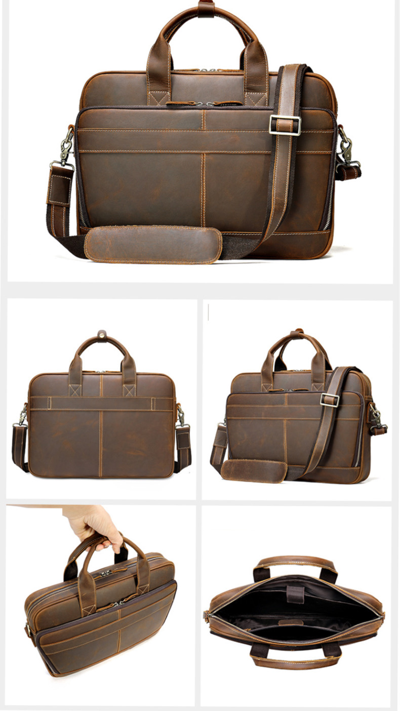 For You Leather LB57 ฺBriefcase กระเป๋าถือ ใส่เอกสาร โน๊ตบุ๊ค มีสายสะพายไหล่ ผู้ชาย หนังแท้ (สีน้ำตาล) LB57