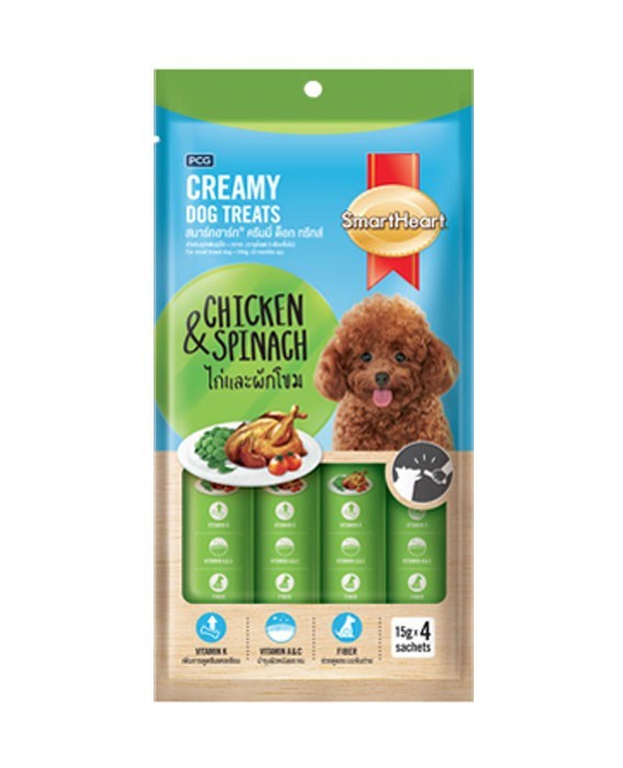 Creamy Dog Treats ไก่และผักขม 60 g. (x4ซอง)