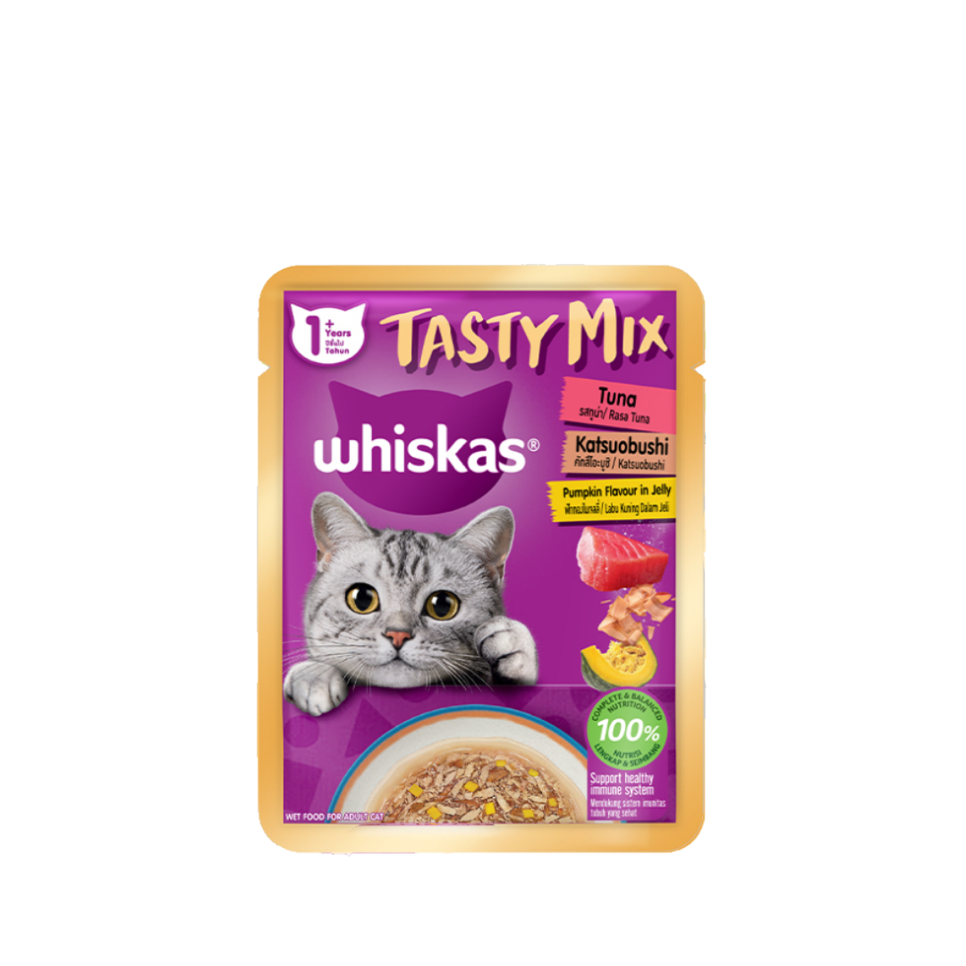 W/K Tasty Mix TJ1 ทูน่า+คัทสึโอะบูชิและฟักทองใยเจลลี่ 70g.(ชมพู)
