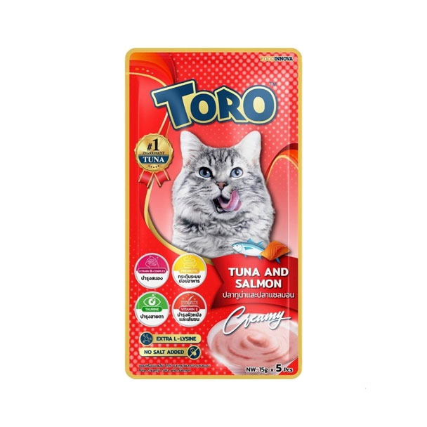 Toro แมวเลีย ทูน่าและปลาแซลมอน 15g. x 5 ชิ้น