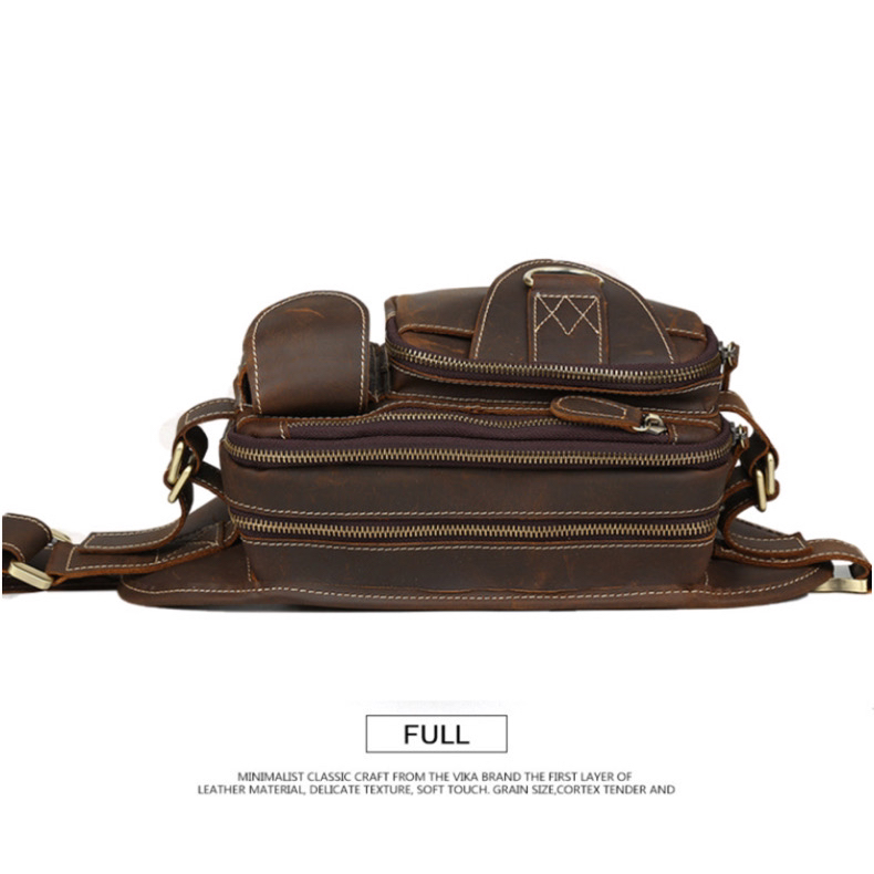 For You Leather LB86 กระเป๋าคาดเอว คาดอก หนังแท้ กระเป๋าพ่อค้า กระเป๋าแม่ค้า หนังแท้พรีเมียม ช่องเยอะ (น้ำตาล) LB86