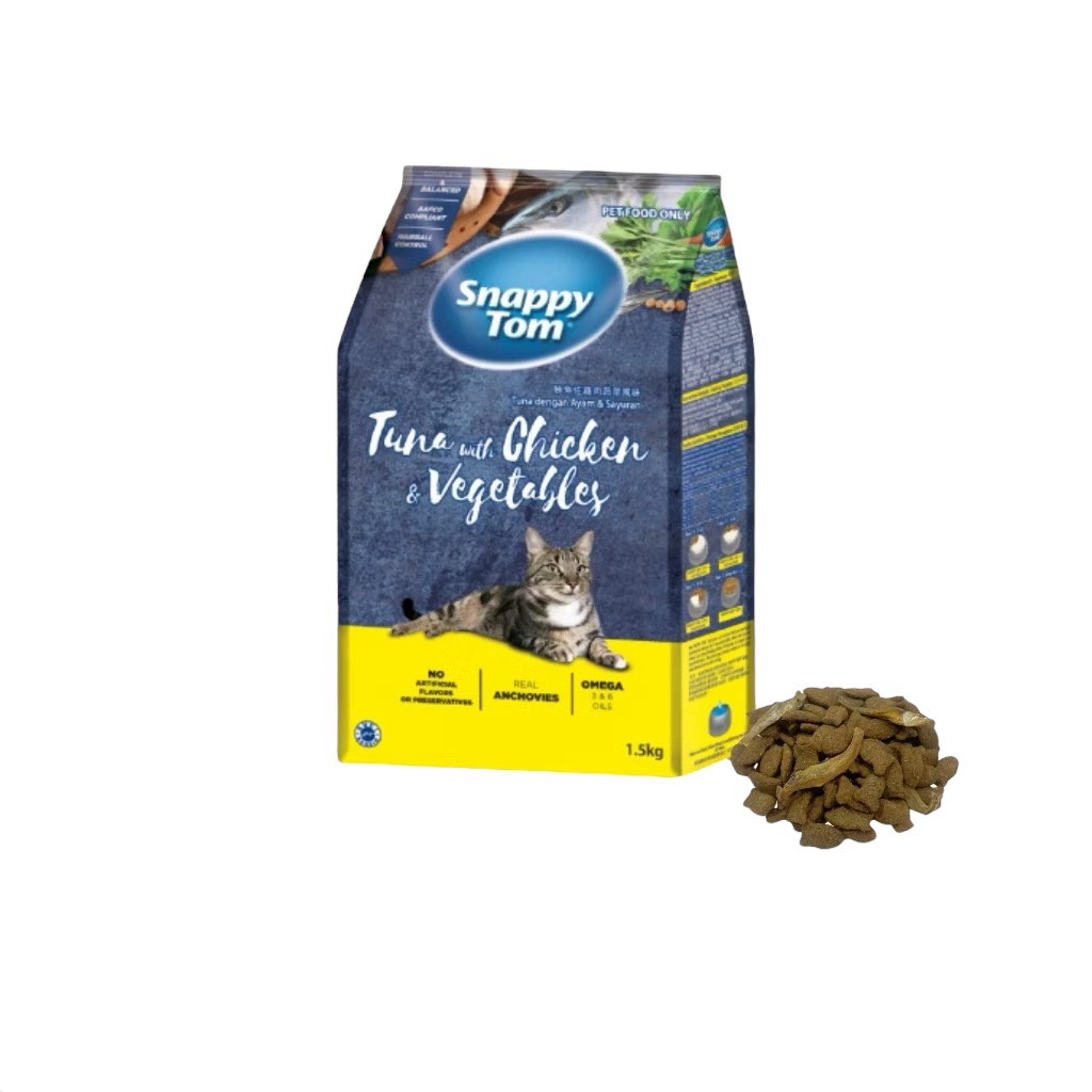 Snappy Tom รสปลาทูน่า ไก่และผัก 1.5 กิโล (เหลือง)