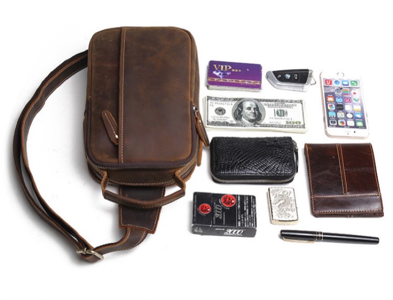 For You Leather LB95 กระเป๋าคาดอก ผู้ชาย หนังแท้ นูบัค (น้ำตาล) LB95