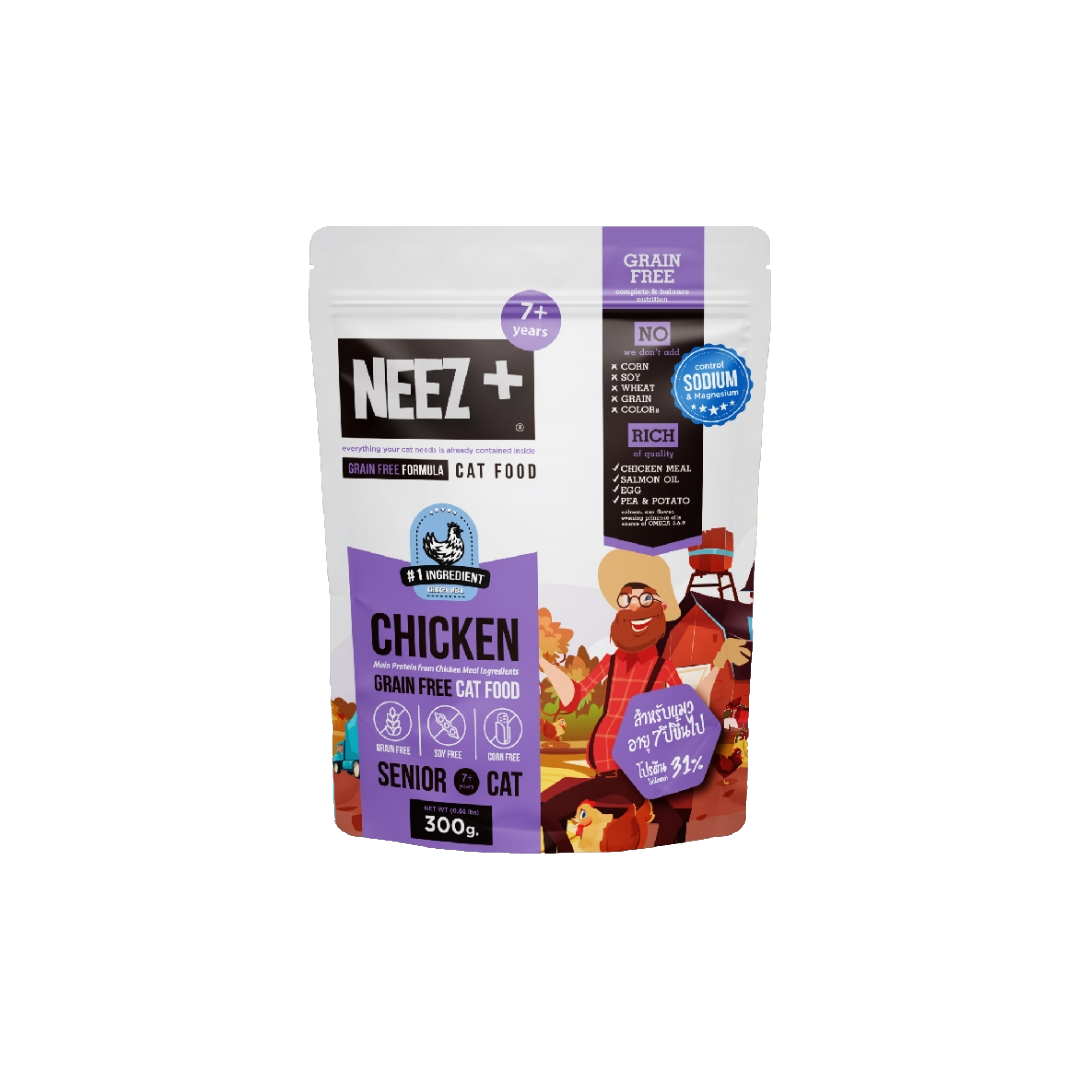 NEEZ+ Grain Free แมวแก่ 7+ ทุกสายพันธุ์ รสไก่ 300 กรัม