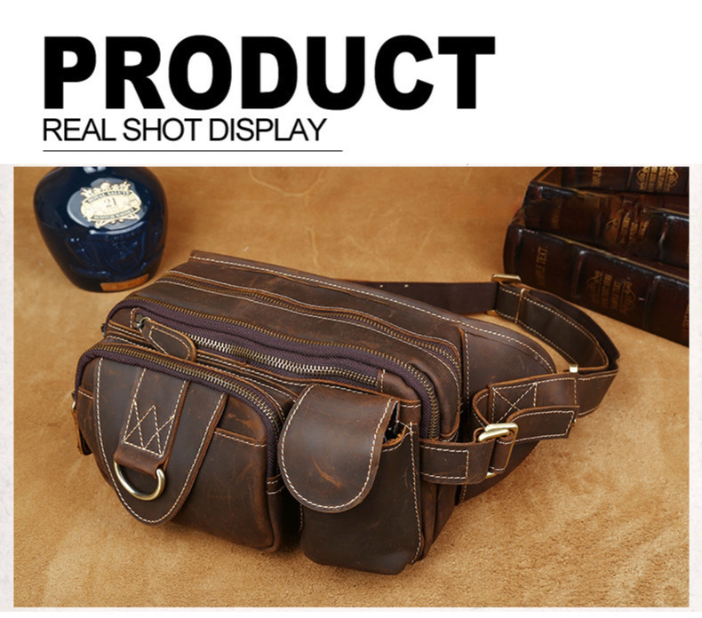 For You Leather LB86 กระเป๋าคาดเอว คาดอก หนังแท้ กระเป๋าพ่อค้า กระเป๋าแม่ค้า หนังแท้พรีเมียม ช่องเยอะ (น้ำตาล) LB86