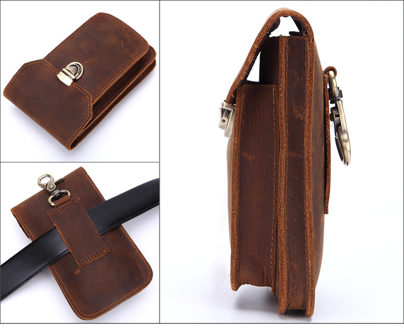 For You Leather LB23 กระเป๋าคาดเอว ร้อยเข็มขัด ใส่มือถือ หนังนูบัค เกรดพรีเมียม (น้ำตาล) LB23