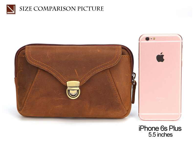 For You Leather LB63 กระเป๋าคาดเข็มขัด ใส่โทรศัพท์ หนังแท้ (น้ำตาล) LB63