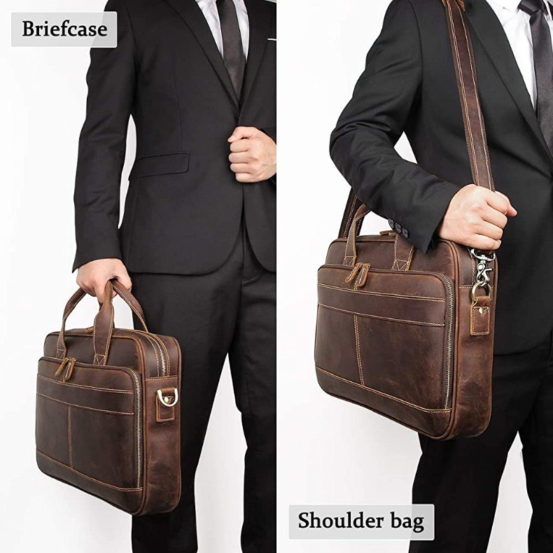For You Leather LB57 ฺBriefcase กระเป๋าถือ ใส่เอกสาร โน๊ตบุ๊ค มีสายสะพายไหล่ ผู้ชาย หนังแท้ (สีน้ำตาล) LB57