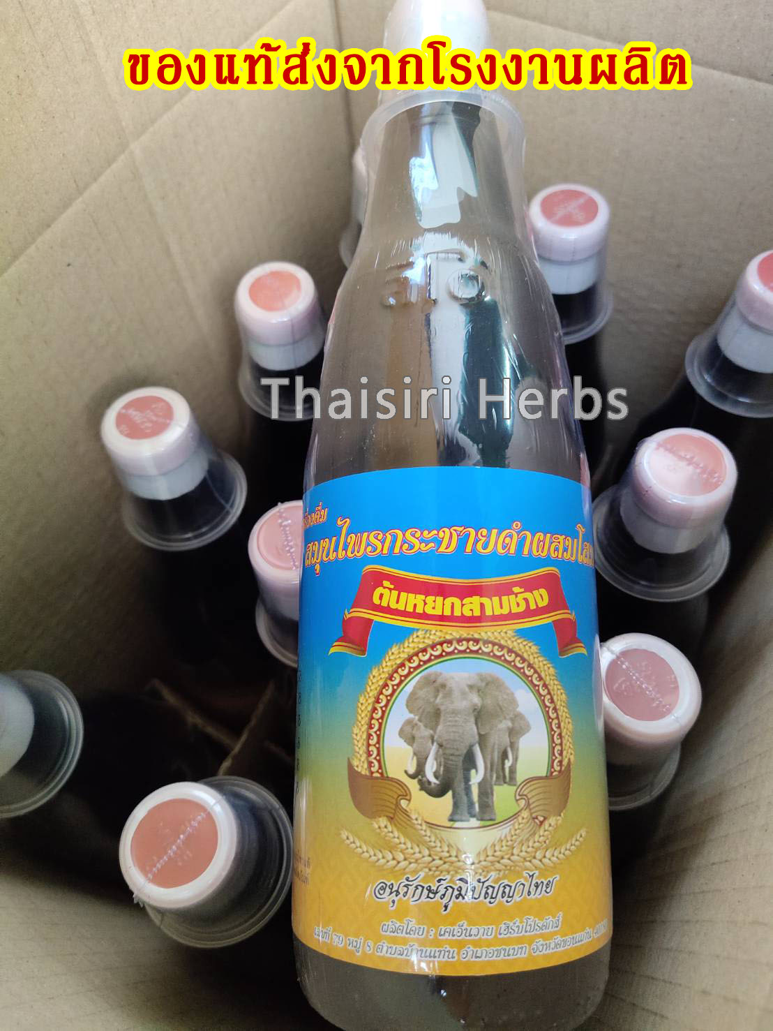 กระชายดำผสมโสม ตราต้นหยกสามช้าง (ขวดแก้วเปลือย)